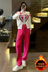 女秋冬新款撞色爱心刺绣开衫卫衣两件套图片