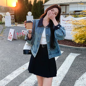 舒适秋季纯色水洗硬汉风春季牛仔短外套短款少女风女春秋小个子图片