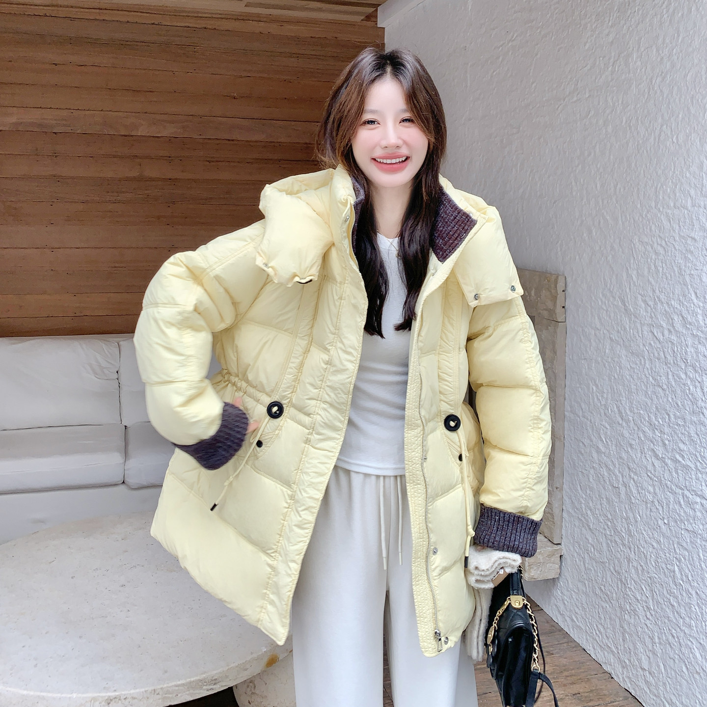 新款现货针织拼接羽绒,女装羽绒服,2C012