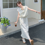 米白色工装两件套套装7638-P135-K198，女装套装/套裙，2C159