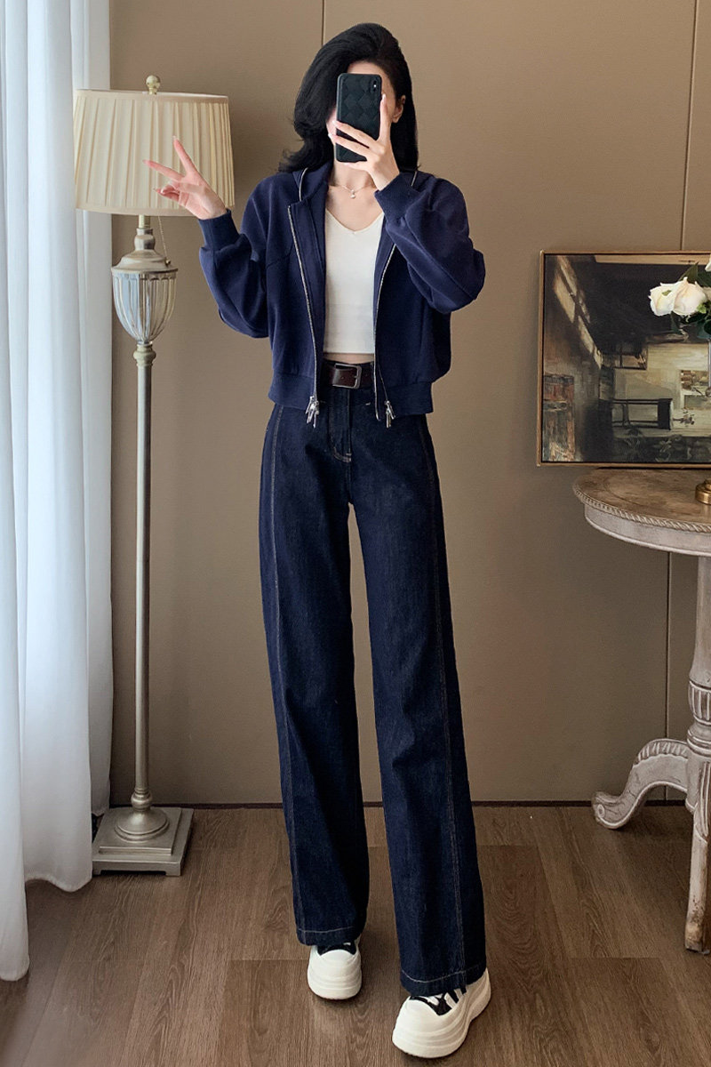 春秋洋气开衫连帽卫衣牛仔裤两件套,女装套装/套裙,2C310