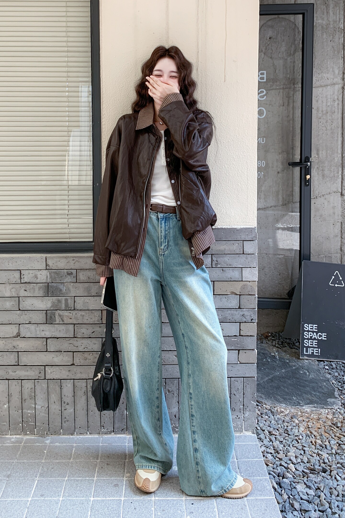 2025秋季皮衣新款衬衫领条纹短款RF2C290-6875#-P175-K265,女装皮衣,2C290