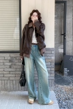 2025秋季皮衣新款衬衫领条纹短款RF2C290-6875#-P175-K265，女装皮衣，2C290