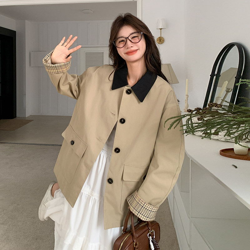 ！主推！现货！新款风衣女短款拼色2026年春装短外套P155K198,女装风衣,2C320