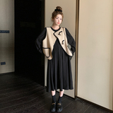 牛角扣毛呢马甲连衣裙套装女2024年秋季新款高级感气质显瘦两件套，女装连衣裙，2D043