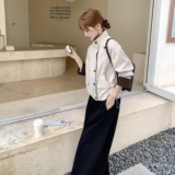 小个子撞色休闲短外套女2025秋季韩系减龄简约大方立领工装上衣潮，女装短外套，2C218