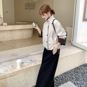 小个子撞色休闲短外套女2025秋季韩系减龄简约大方立领工装上衣潮图片
