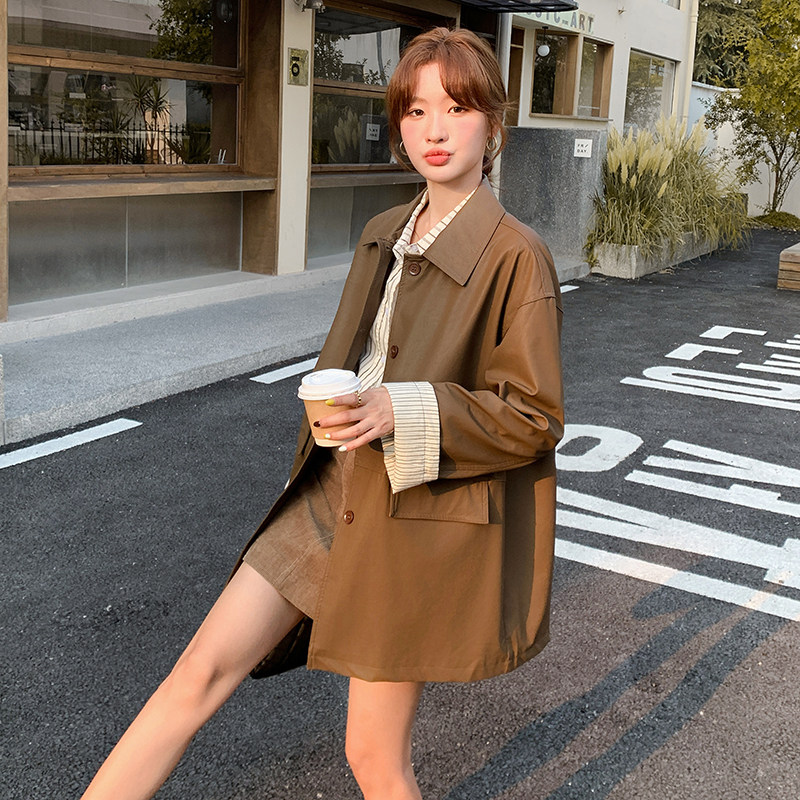 时尚经典美拉德系鹿绒底升级款中短款皮风衣P175（大货已出）,女装风衣,2C291