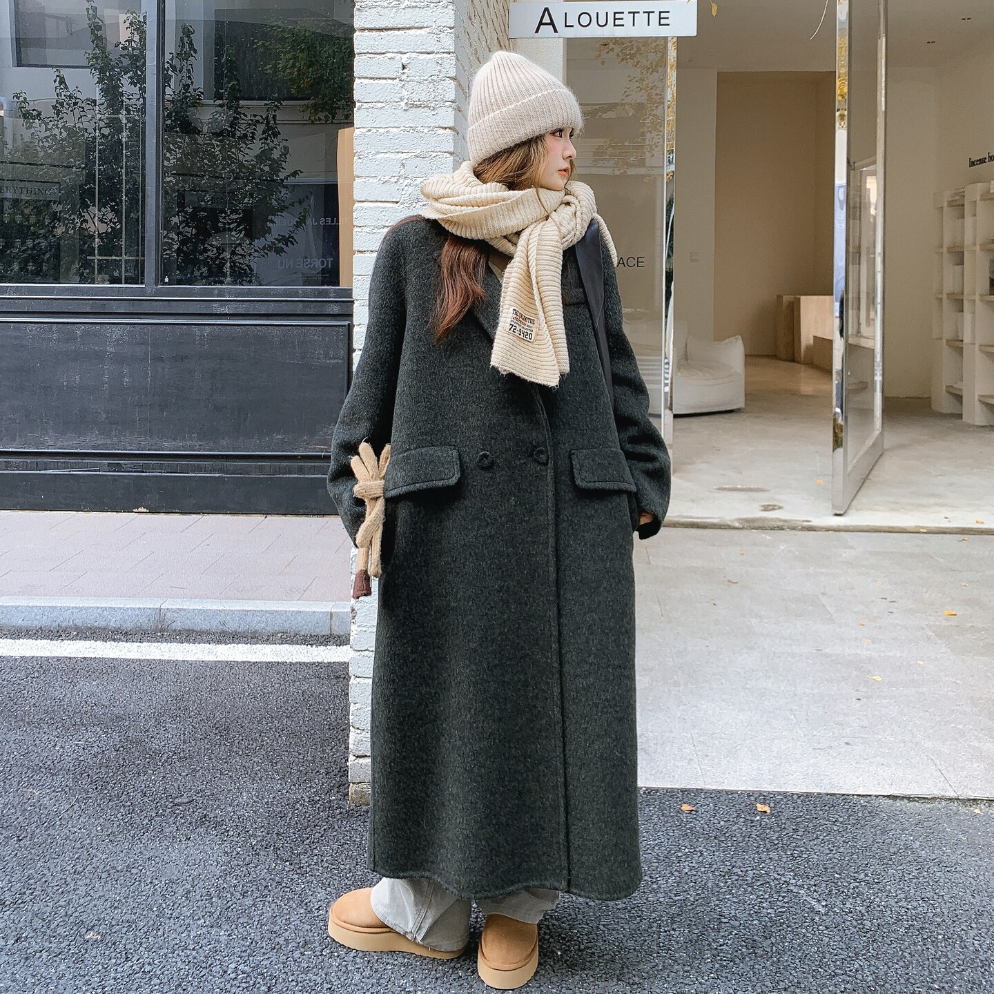 【现货】可拆帽子加厚双面羊绒大衣D230P295K428,女装毛呢外套,2D008