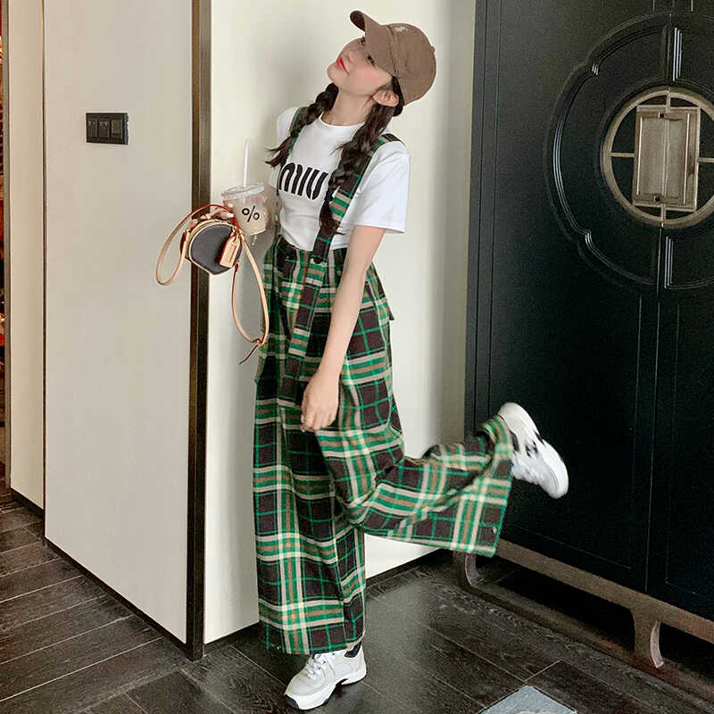 2C085-Q892P105格子背带阔腿裤小脚裤控158现货,女装休闲裤,2C085