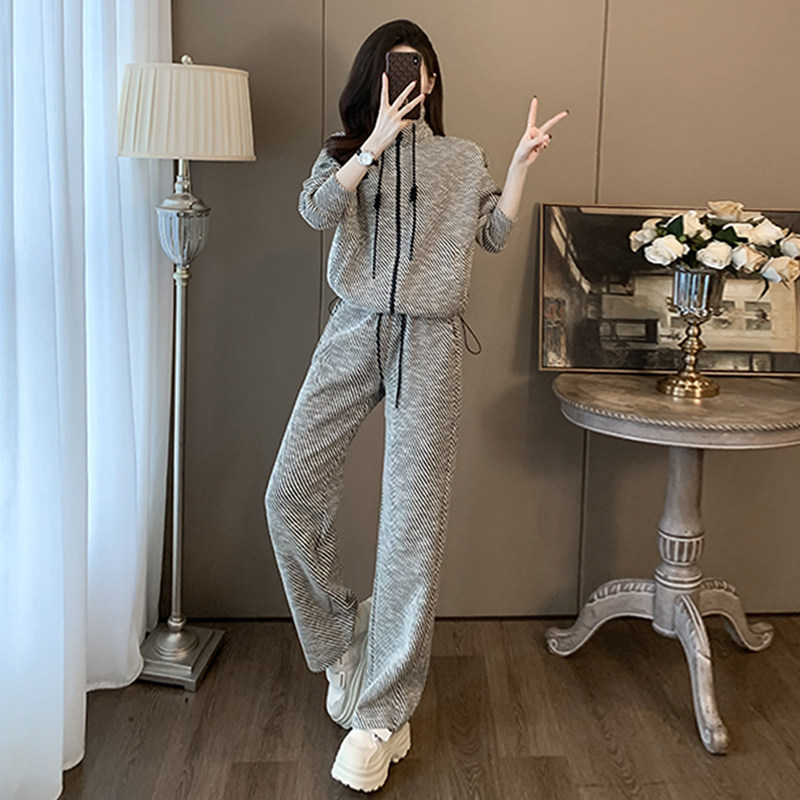 秋冬季新款立领开衫卫衣阔腿裤两件套,女装套装/套裙,2C310