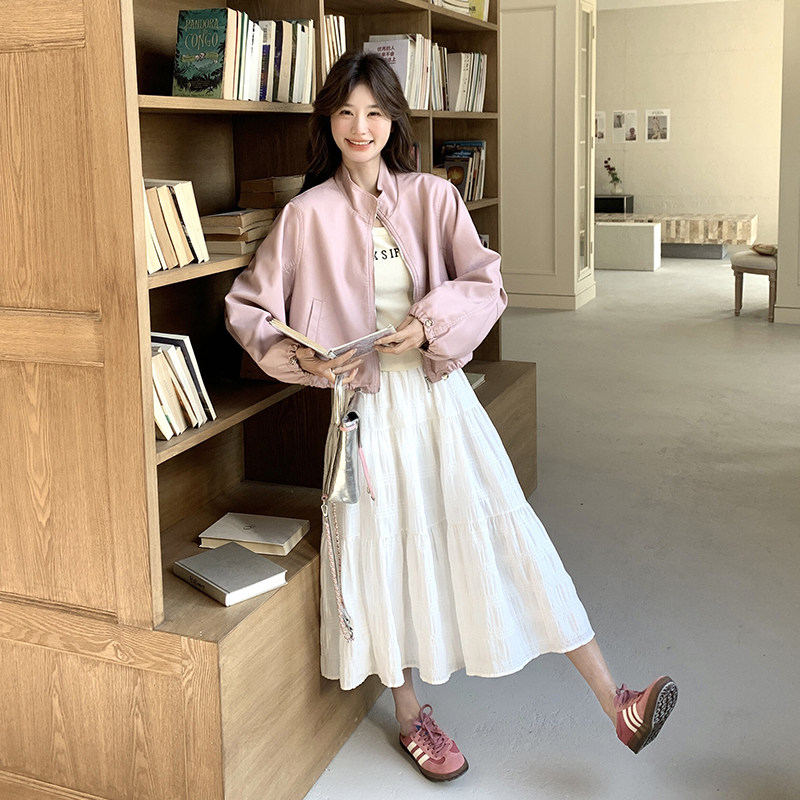 现货：春装新款时尚潮流休闲立领皮衣外套2C135-6872P145K228,女装短外套,2C135