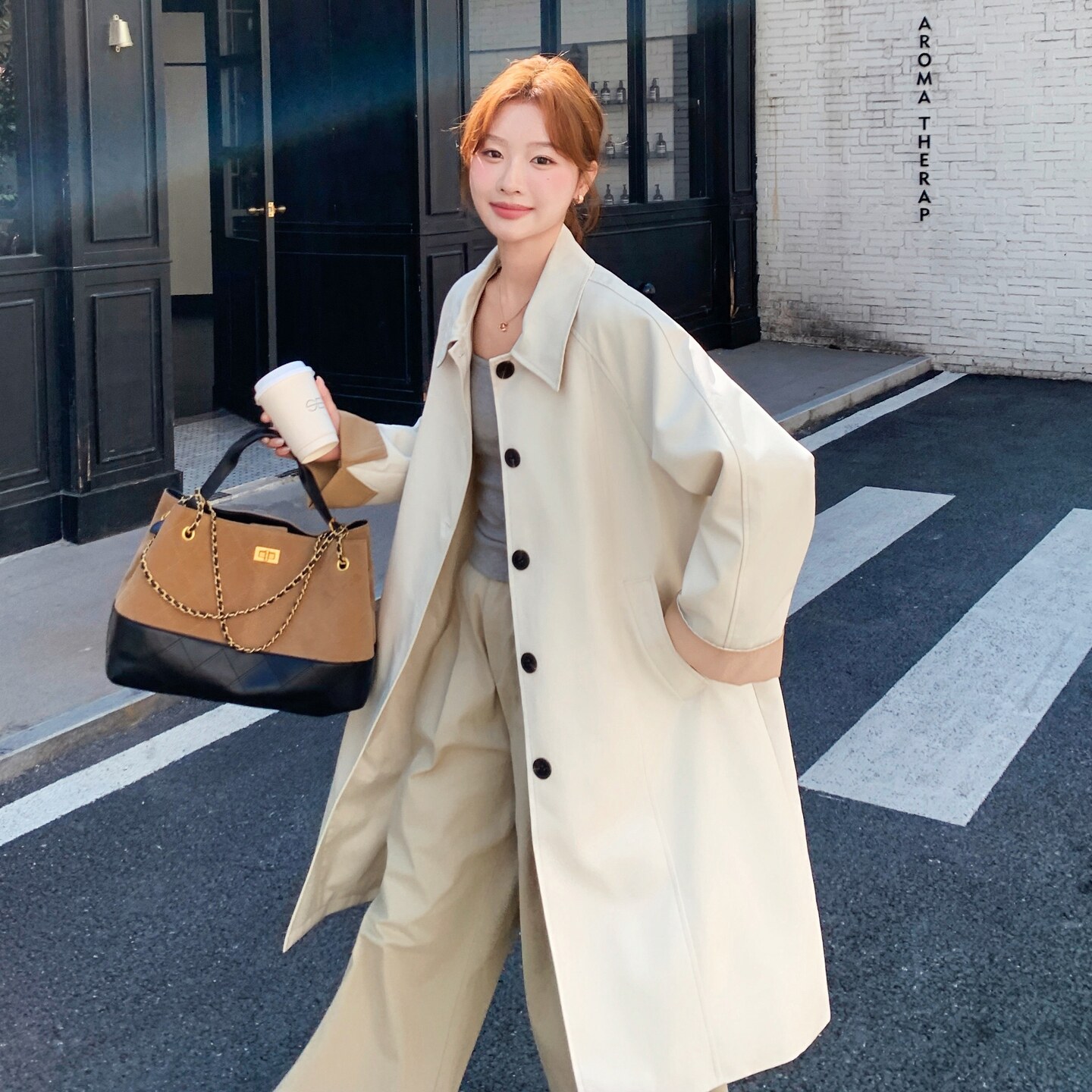 撞色拼接翻领风衣外套女春秋2025新款巨好看流行爆款百搭气质大衣,女装风衣,2C325