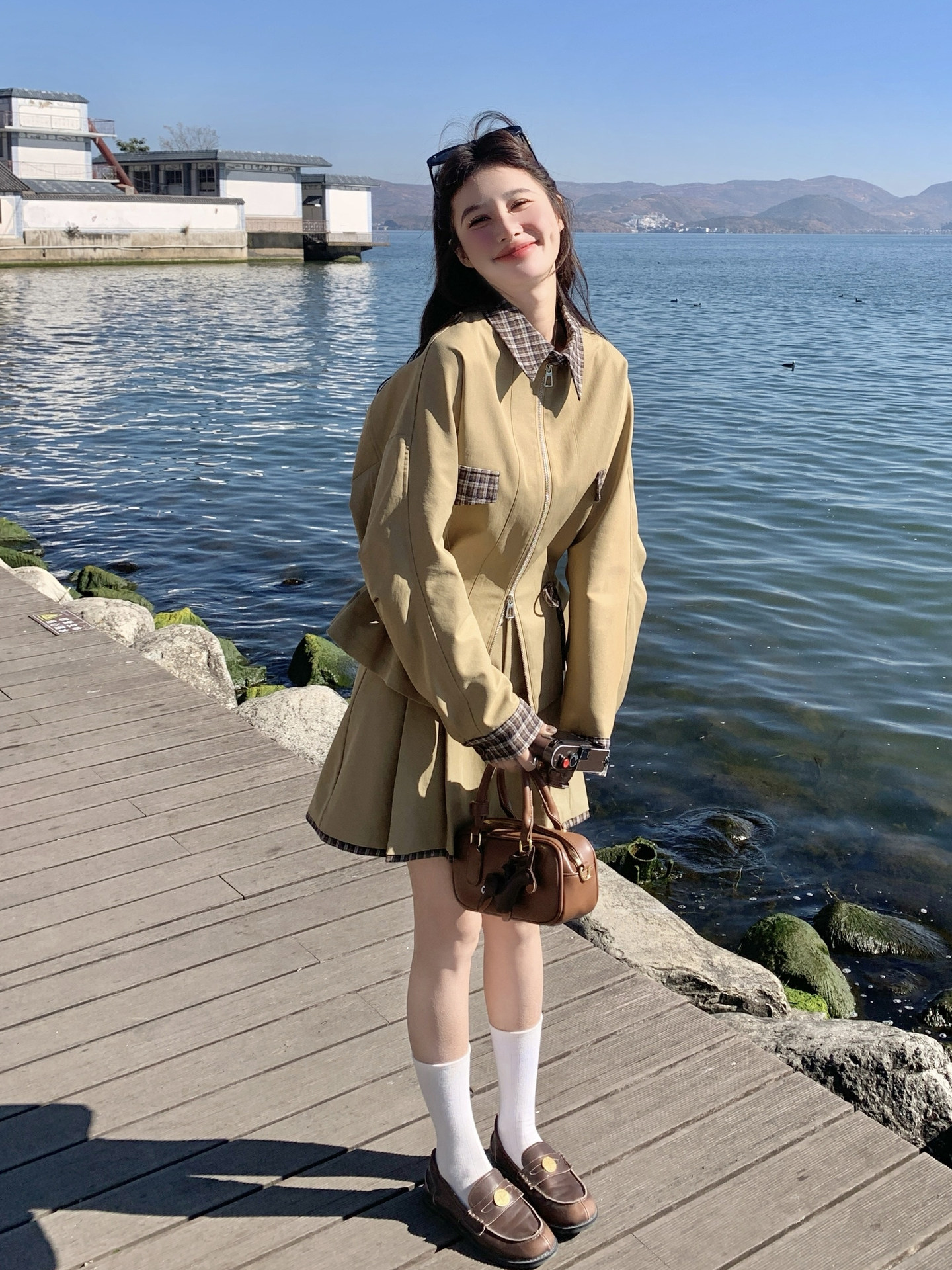 设计款新款拼格抽绳显瘦两件套2B115-2601-P215-K348,女装套装/套裙,2B115