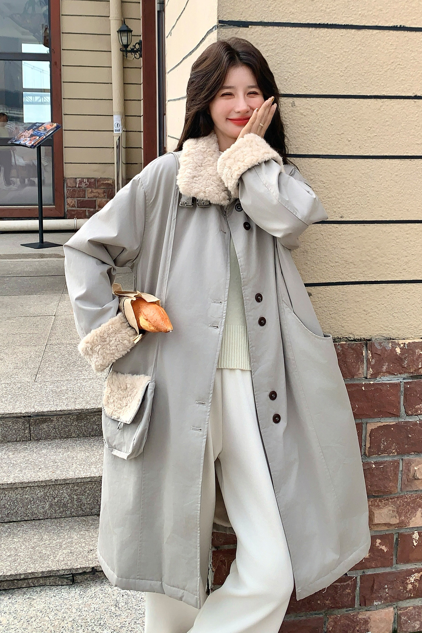 韩版羊羔毛工装棉衣派克服女2025冬季新款中长款棉服加厚外套棉袄,女装棉衣/棉服,2C306