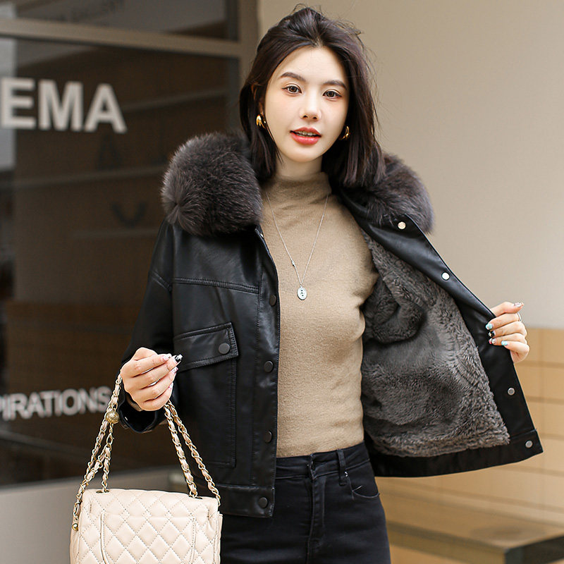 现货加绒加厚皮衣棉服可脱卸真狐狸毛领2C233-8127-P220-K319,女装皮衣,2C233