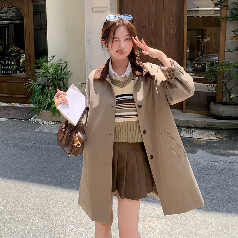 【现货新款】秋季中长款风衣卡其色宽松外套2C353-8651-p155-k238,女装风衣,2C353