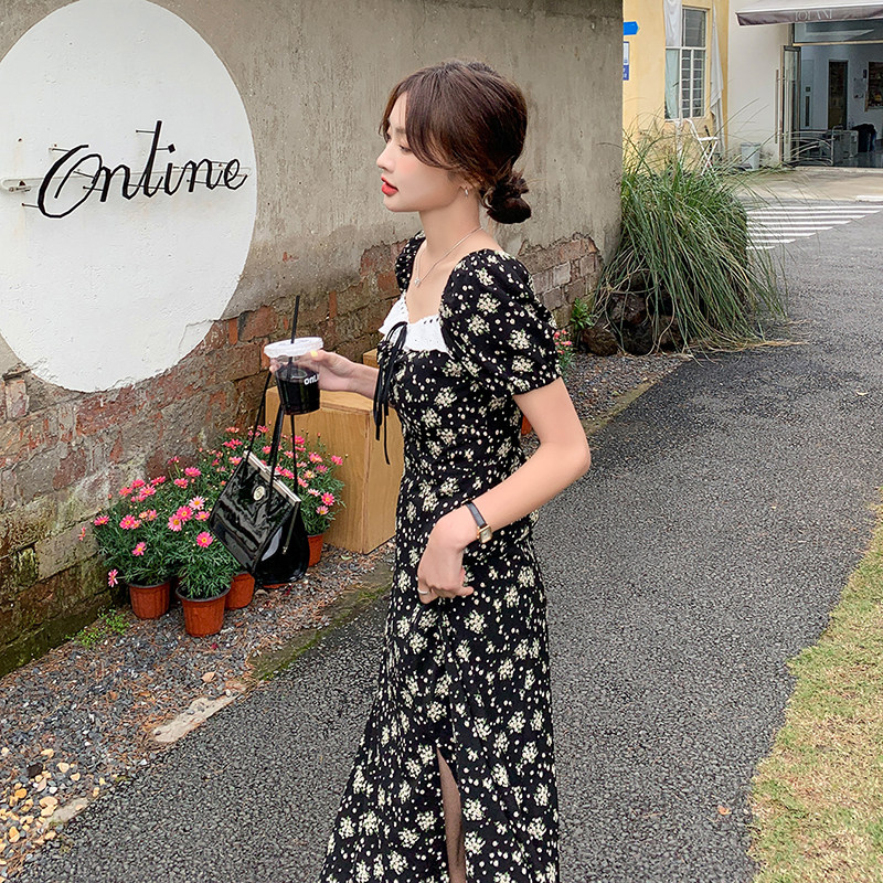 现货【新】063P105K1582025夏季新款中长款花边领碎花连衣裙,女装连衣裙,2C037