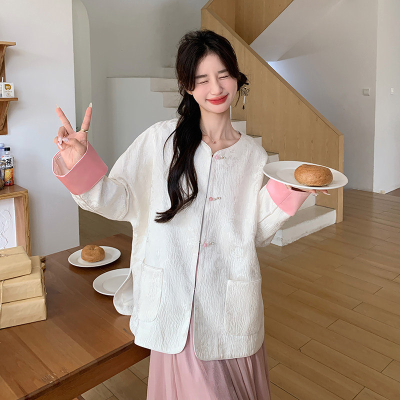 新中式印花国风外套女春季2025新款撞色减龄气质宽松百搭绝美上衣,女装短外套,2C320