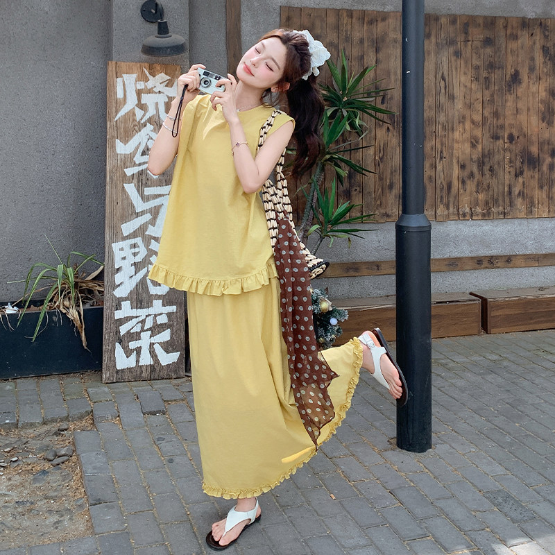 背心时尚套装套装田园风宽松休闲风假两件无袖慵懒风显瘦气质时尚,女装套装/套裙,2D109
