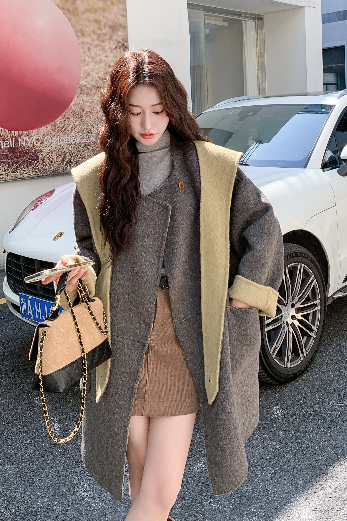 深灰色气质双面羊绒呢大衣女2025冬季日系优雅小个子加厚毛呢外套,女装羊绒大衣,2C056