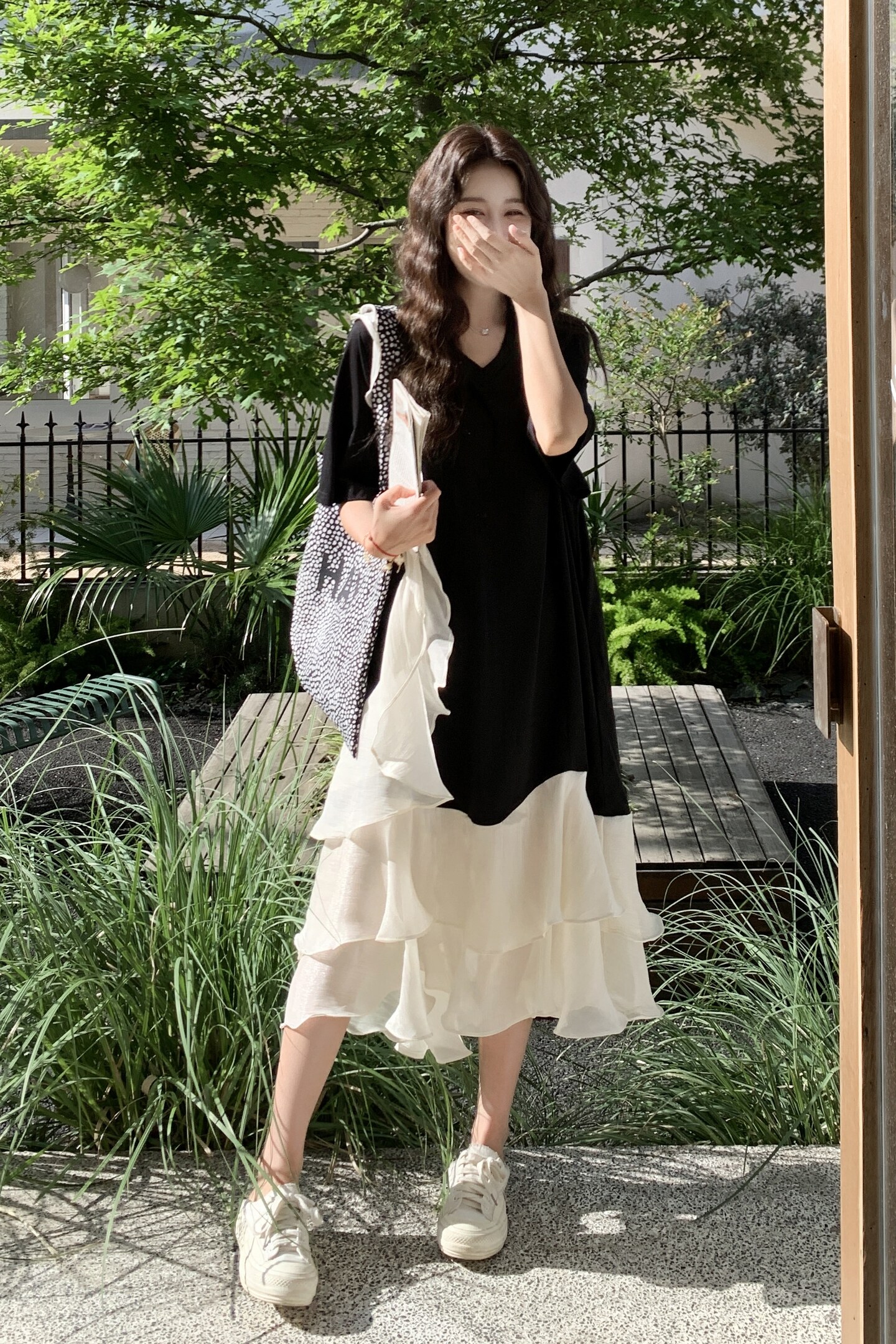 设计感荷叶边撞色拼接连衣裙女夏季2025新款独特绝美巨好看的长裙,女装连衣裙,2C275