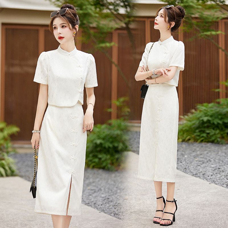 吾爱衣2333款新中式连衣裙两件套女夏季盘扣时尚洋气套装裙,女装套装/套裙,吾爱衣