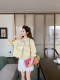 2B081-7706-p160-K238韩系条纹针织披肩长袖牛仔上衣2026春季新款，女装短外套，2B081