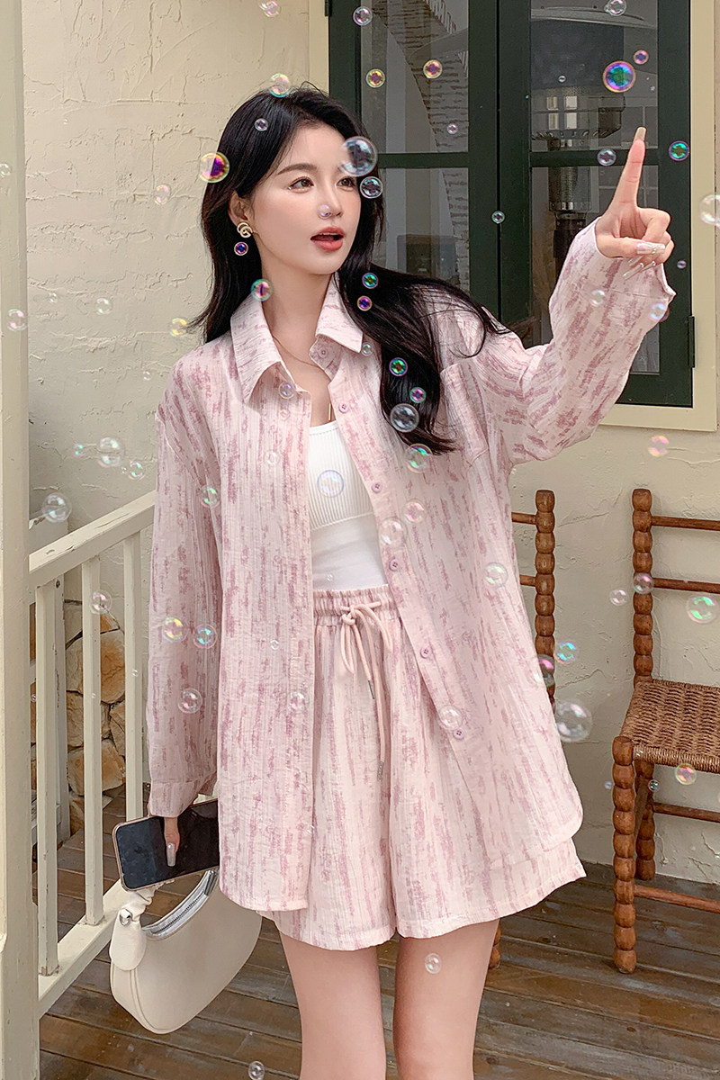 【新款现货】时尚减龄印花防晒衬衫套装088-6620p125k178,女装套装/套裙,2C088