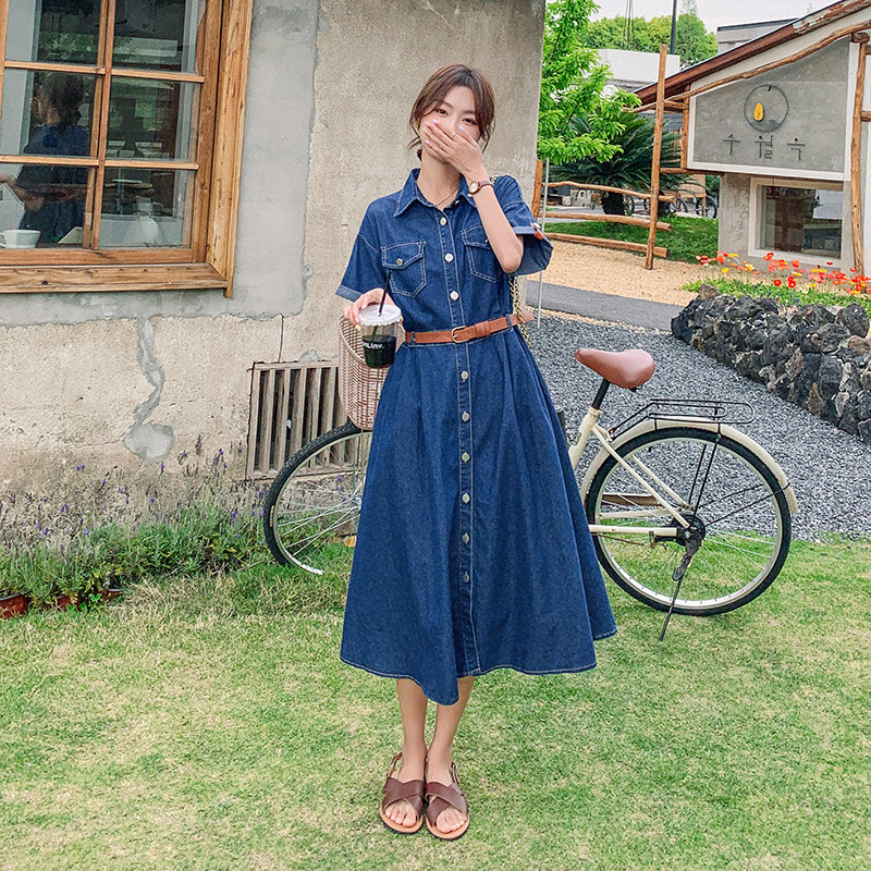 【现货！！夏新】071P115K1582025夏季新款中长款牛仔连衣裙,女装连衣裙,2C037