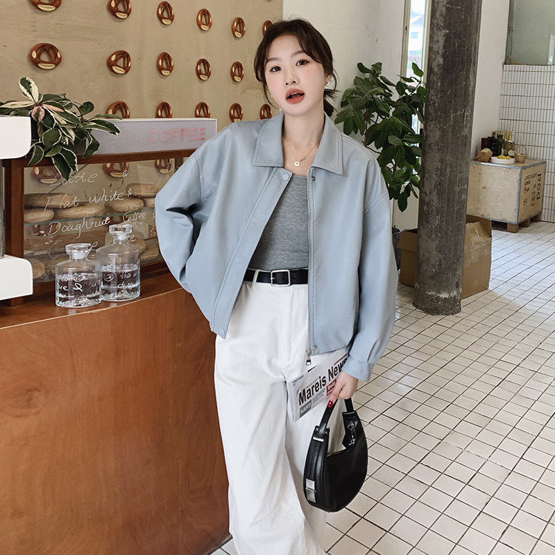 蓝色皮衣外套女2025春秋新款流行漂亮洋气减龄休闲飞行员夹克上衣,女装短外套,2C203