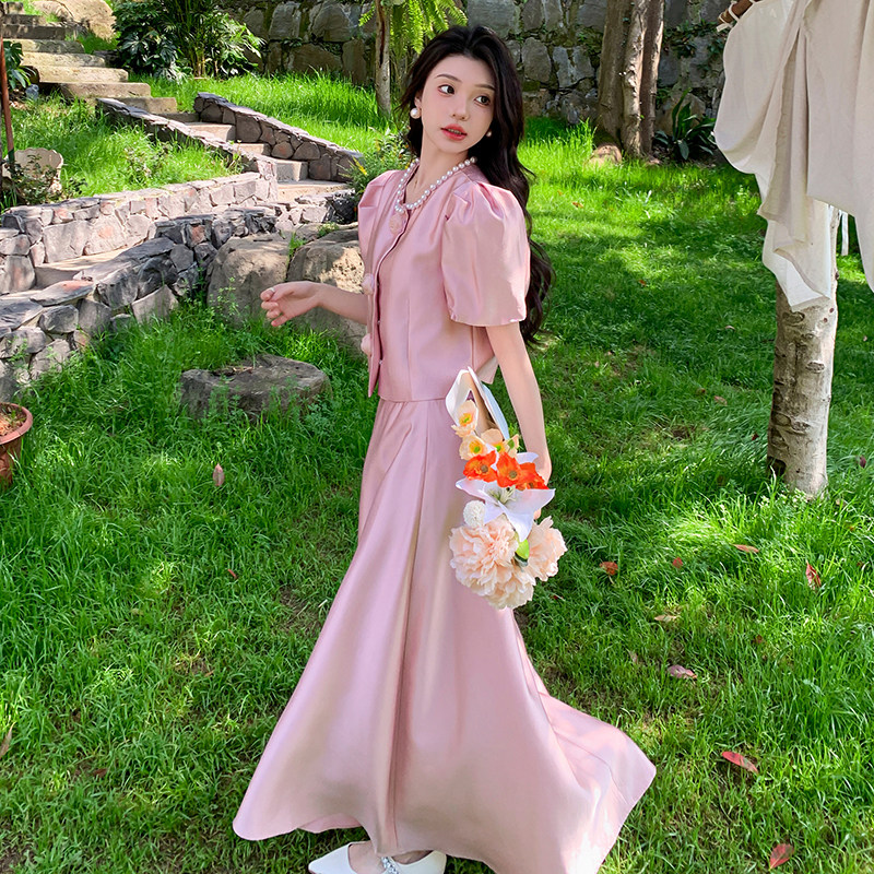 法式时尚套装时尚短袖气质减龄温柔夏季夏装套装复古短袖显瘦气质,女装套装/套裙,2C159
