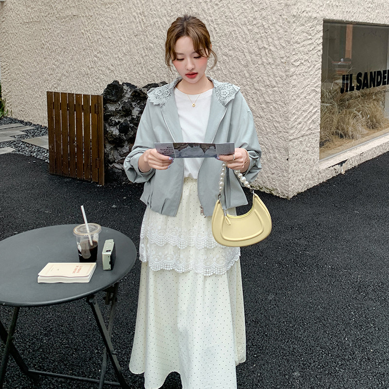 现货:春装新款时尚潮流蕾丝花边连帽上衣问题2C135-6893P135K208,女装短外套,2C135