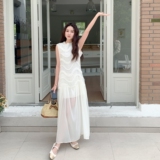 法式超仙绝美网纱仙女连衣裙女夏季新款温柔系甜美减龄白月光长裙，女装连衣裙，2C212