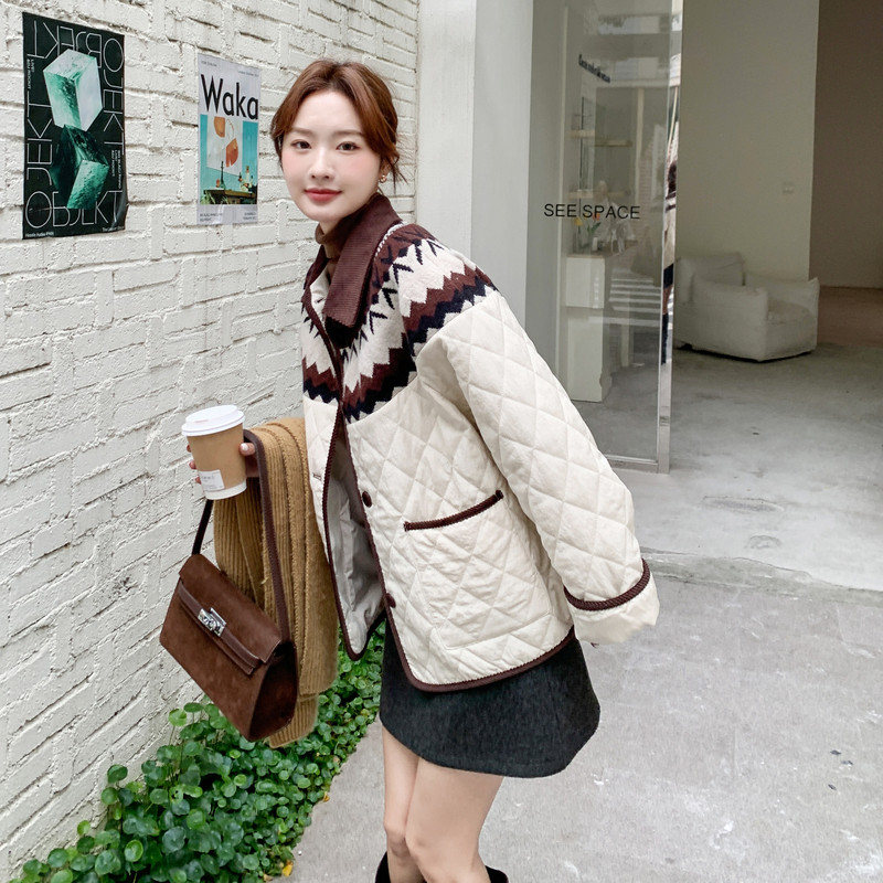菱形格刺绣轻薄羽绒棉服韩系棉衣2C011-9812-1-P195K288,女装棉衣/棉服,2C011