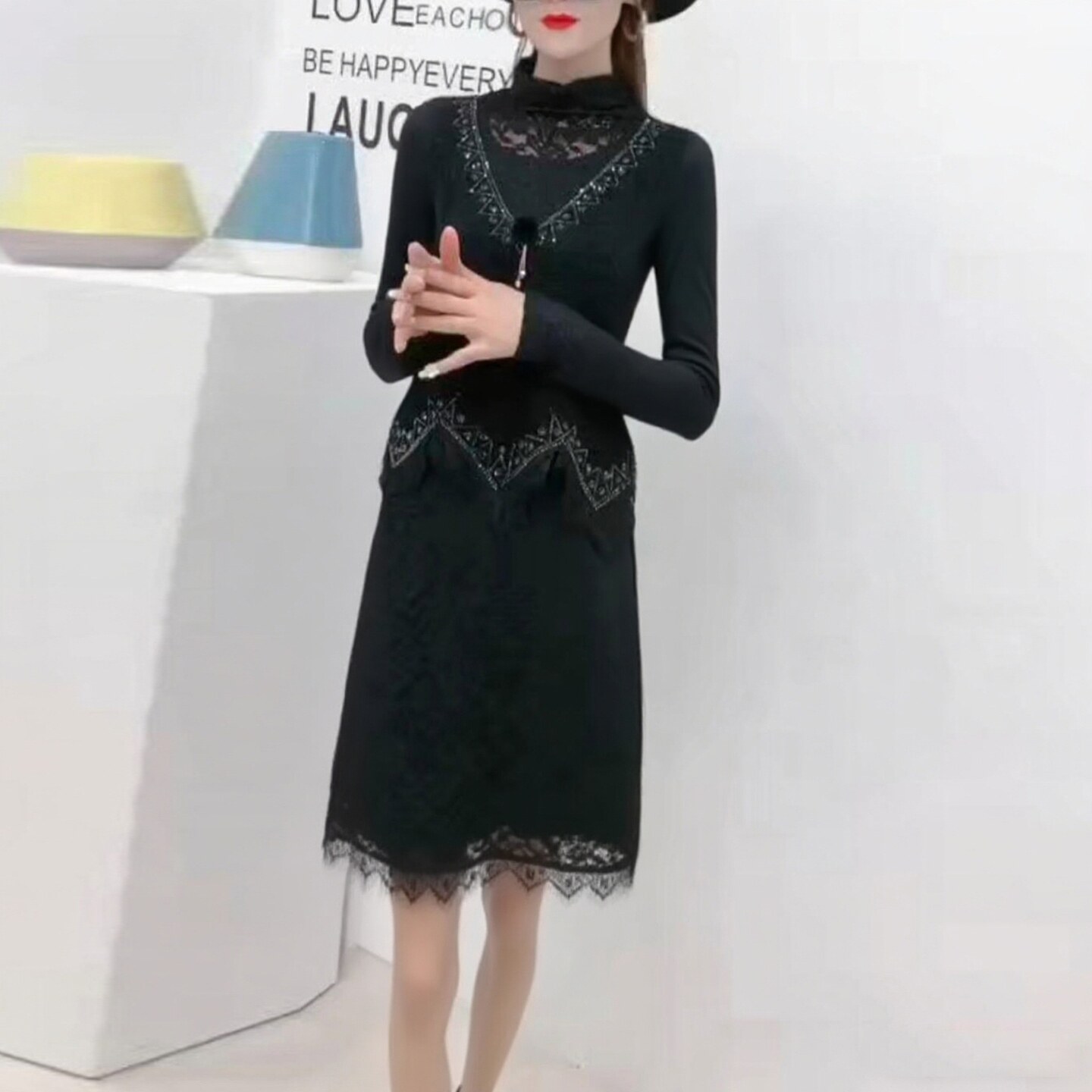 法式蕾丝马甲连衣裙两件套女春秋2025新款小个子甜美独特漂亮超火,女装连衣裙,2C013
