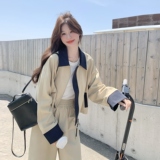 复古休闲浅卡其色工装夹克外套裤子套装女2025秋季时尚减龄两件套，女装套装/套裙，2C159
