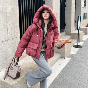 设计师时尚超轻加厚甜美玫粉小个子短款羽绒服外套P285图片