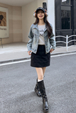 翻领牛仔外套女2025年秋季新款高级设计感小众小个子炸街短款上衣，女装短外套，2C215