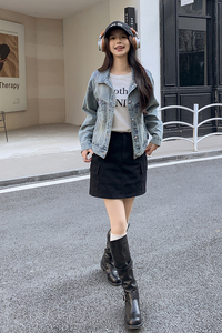 翻领牛仔外套女2025年秋季新款高级设计感小众小个子炸街短款上衣图片
