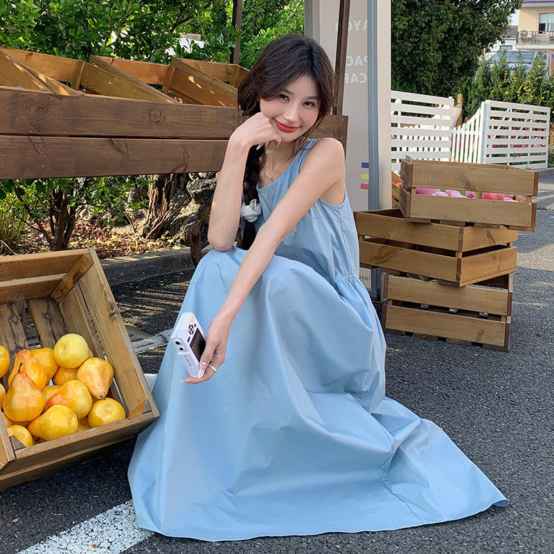 法式简约气质背心连衣裙女2025夏季新款韩版宽松显瘦甜美吊带长裙,女装连衣裙,2C218