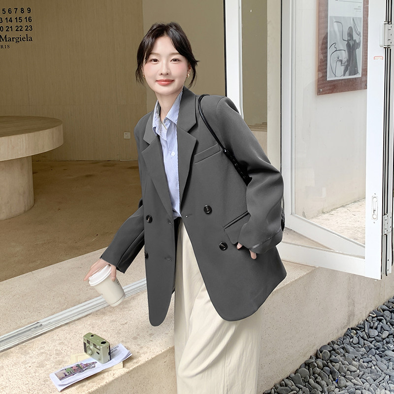 休闲宽松气质灰色西装外套女春秋2025新款小个子西服巨好看高级感图片