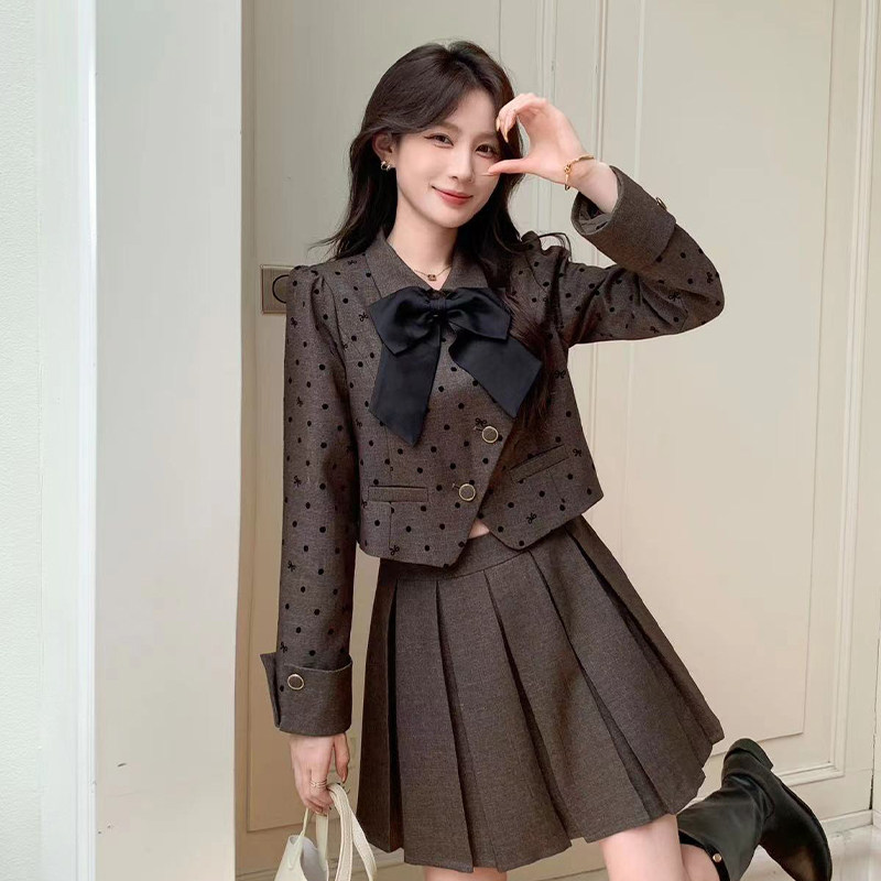 2024秋装新款2件套套裙小香风蝴蝶结百褶裙2C091-7701p244k369,女装套装/套裙,2C091