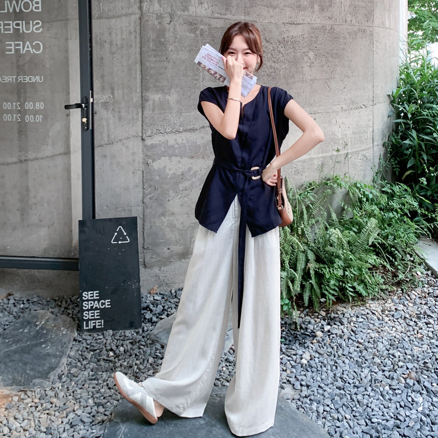 藏青色衬衫阔腿裤套装女夏2025新款盐系轻熟两件套小众不撞款流行,女装套装/套裙,2C259