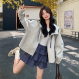 设计感格纹连帽抽绳短外套女2025年秋季新款甜酷气质工装休闲夹克，女装短外套，2C166