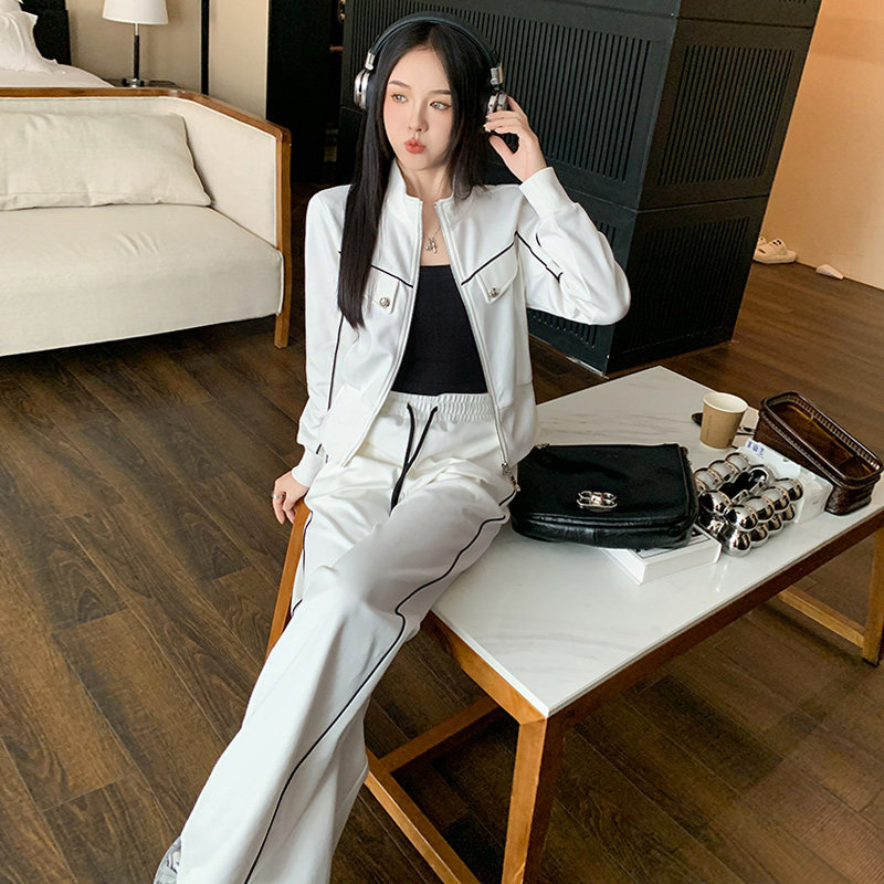 女春季新款开衫上衣阔腿裤两件套装,女装套装/套裙,2C310