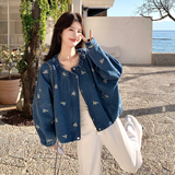 现货！自制花朵刺绣牛仔外套w429p195k318，女装短外套，2C298