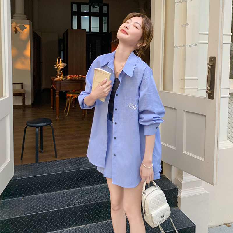 蓝色学院风衬衫套装裙女2025夏季新款韩版小个子背心百褶裙三件套,女装套装/套裙,2D109