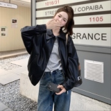 甜酷风休闲复古翻领黑色皮衣外套女春秋小个子机车服PU夹克巨好看，女装皮衣，2C325