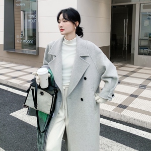 双面羊绒大衣女2025年冬季新款温柔风宽松系带高级感长款羊毛外套图片
